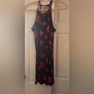 Elegant Black and Red Velvet Floral Dress